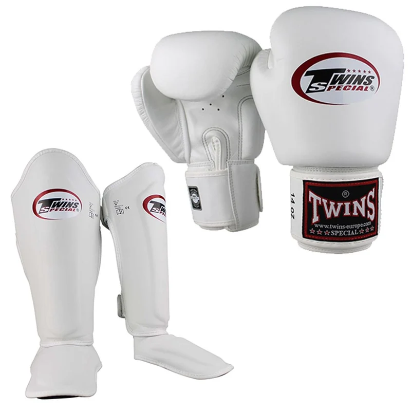 Twins Kickboks Set Bokshandschoen BGVL-3 Wit & Scheenbeschermer SGL-7 Wit