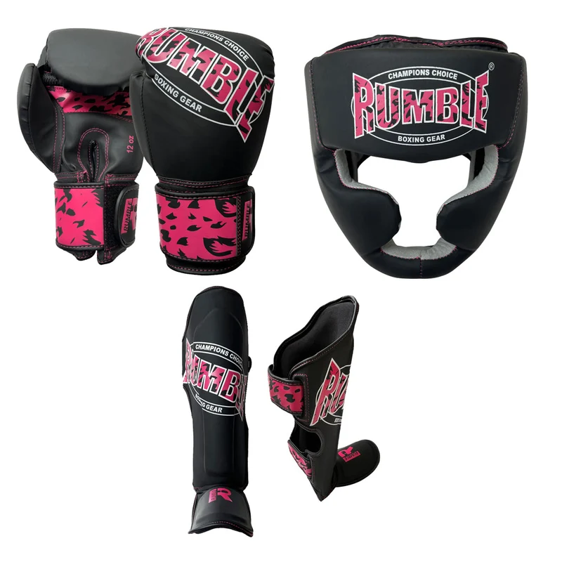 Rumble Kickboksset Kids Camo Black/Pink + Hoofdbeschermer