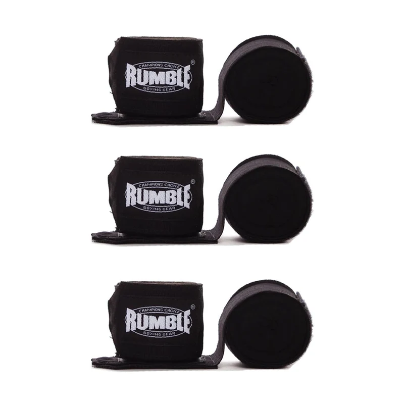 Rumble Bandage Boksen 3 Paar - 4 Meter - Zwart/Zwart/Zwart