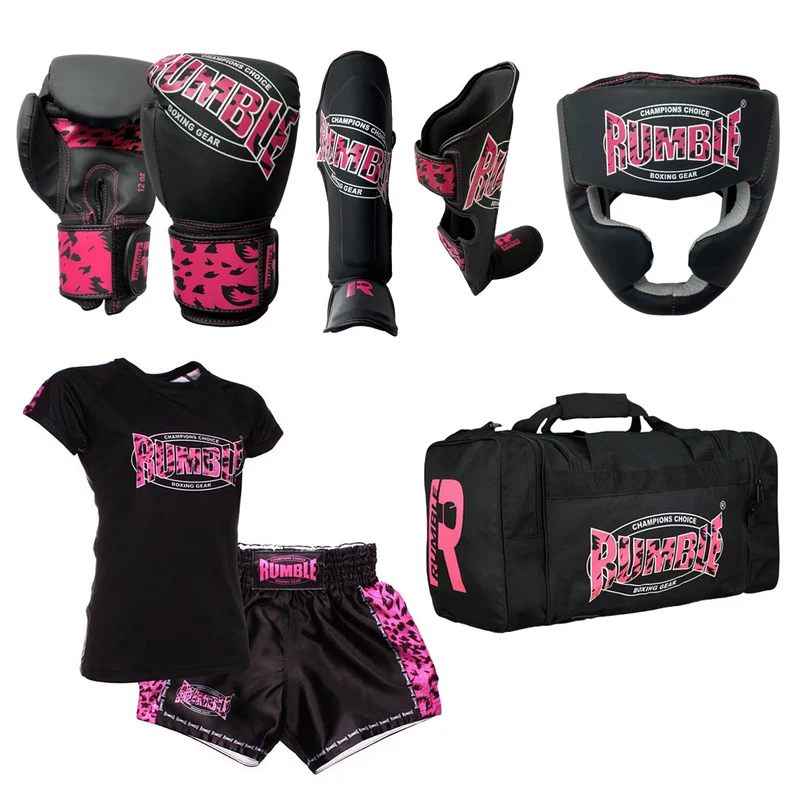 Rumble Kickboksset Kids Camo Black/Pink + Hoofdbeschermer + Sporttas + Kledingset