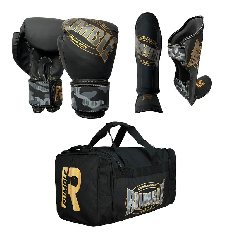 Rumble Kickboksset Kids Camo Black/Gold + Sporttas