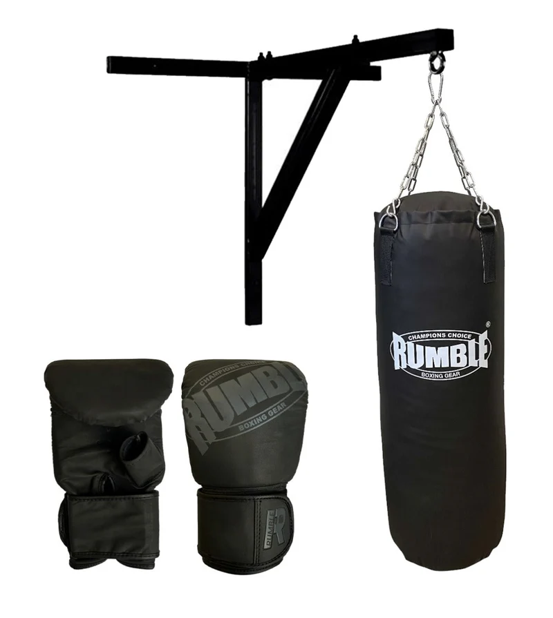 Bokszakset Rumble 100cm Muurbeugel + Zakhandschoenen Rumble Ready Leer