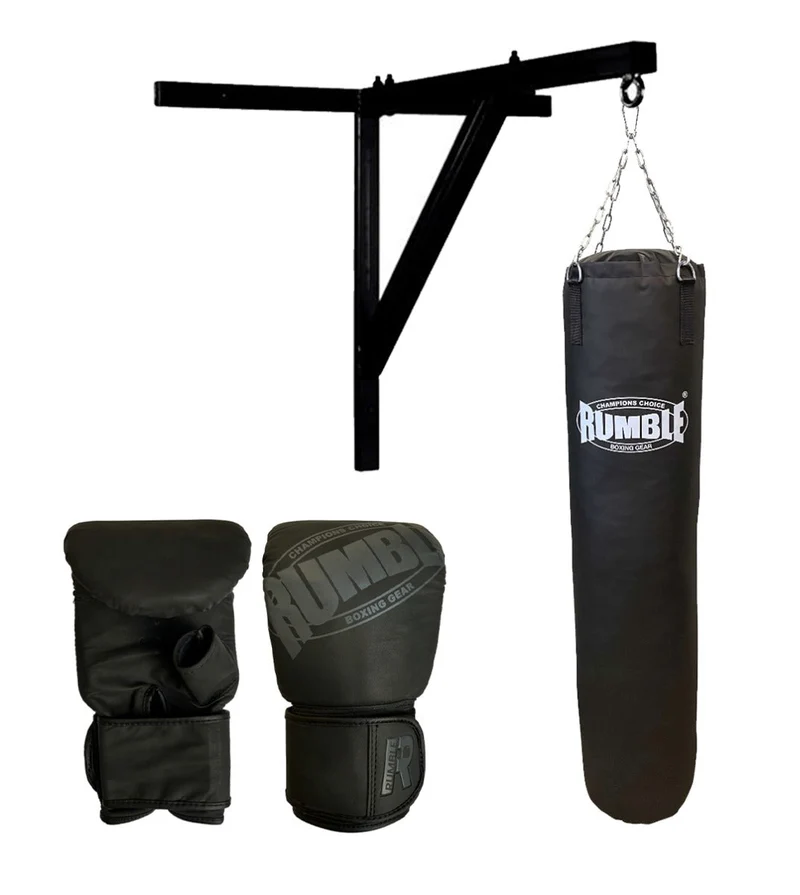 Bokszakset Rumble 150cm Muurbeugel + Zakhandschoenen Rumble Ready Leer