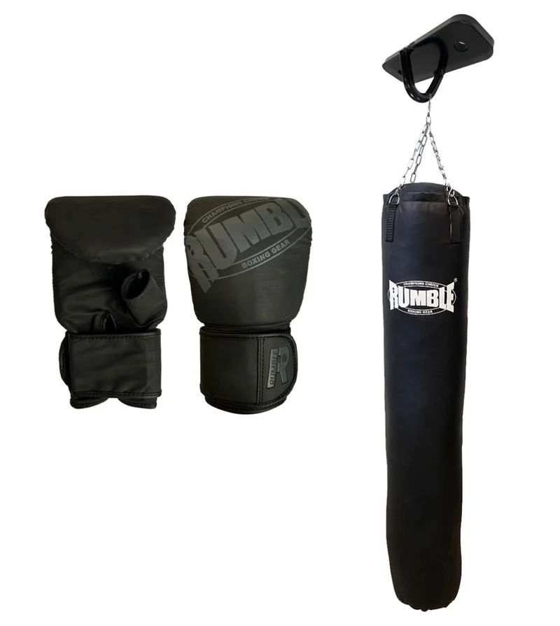 Bokszakset Rumble 180cm Plafondbeugel + Zakhandschoenen Rumble Ready Leer