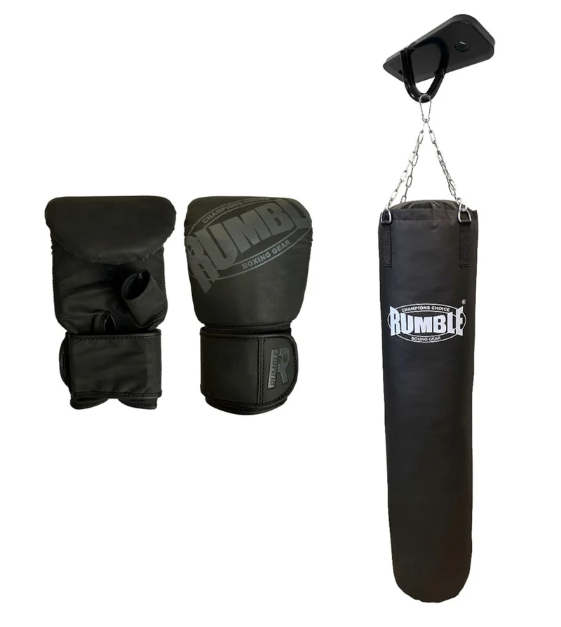 Bokszakset Rumble 150cm Plafondbeugel + Zakhandschoenen Rumble Ready Leer