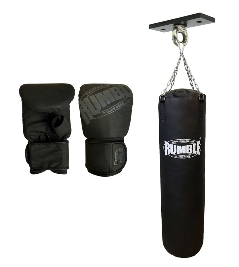 Bokszakset Rumble 120cm Plafondbeugel + Zakhandschoenen Rumble Ready Leer