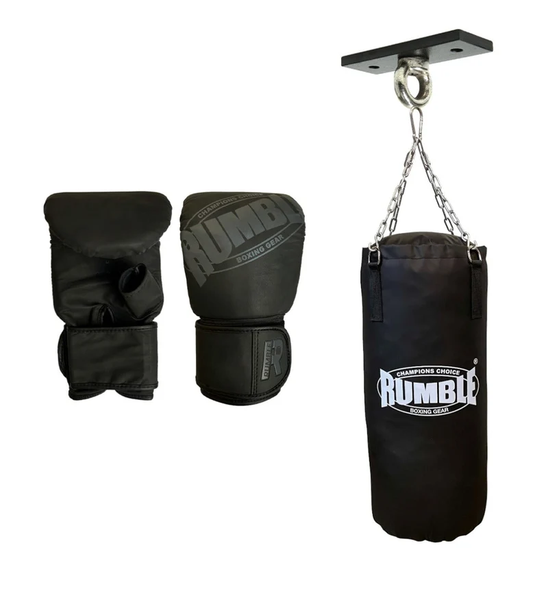 Bokszakset Rumble 80cm Plafondbeugel + Zakhandschoenen Rumble Ready Leer